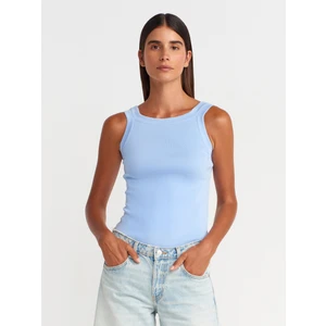 10770 Kare Yaka Askılı Triko Bluz-Mavi