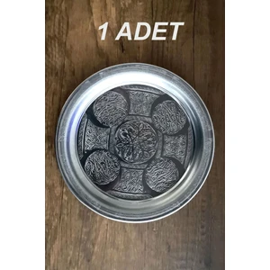 21 cm - Otantik Desenli Krom Çelik Meze ve Servis Tabağı