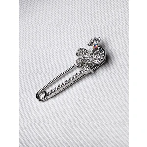 Taş Süslemeli Fiyonk Detaylı Gümüş Renk Çengelli Iğne Broş