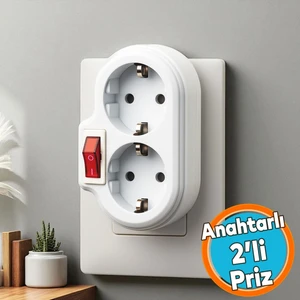 Grup Priz Kablosuz Açma Kapamalı Anahtarlı 2'li Beyaz Grup Priz Golyat Düğmeli Fiş Topraklı Çoklu