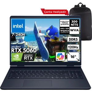 Alienware 16 Aurora 7-240H 32-Gbddr5 1 Tbssd RTX5060 (8gb-Gddr7) 16" 2k Wqxga 120Hz Windows 11 Home Taşınabilir Bilgisayar + Sırt Çantası AC16250-C716156WHMF2