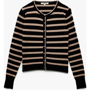 Uzun Kollu Bisiklet Yaka Çizgili Triko Hırka