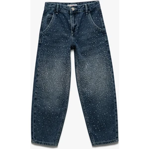 Taş Detaylı Pamuklu Rahat Kesim Denim Pantolon