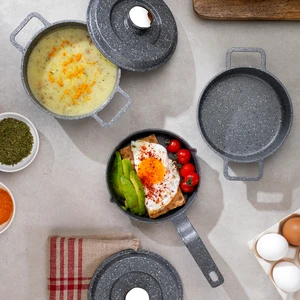 Retro Cast Mini Döküm Tencere Seti 5 Parça-Gri