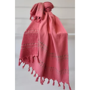 Çizgili Havlu Peştemal 90X170CM - Yumuşak ve Yüksek Su Emici - %100 Pamuk-Gül