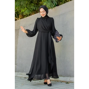 Narin Mat Şifon Tesettür Abiye-Siyah