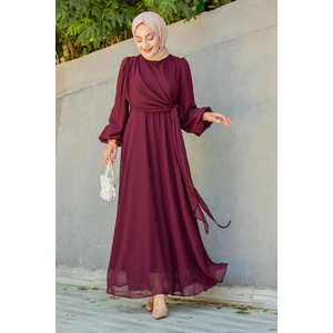 Narin Mat Şifon Tesettür Abiye-Bordo