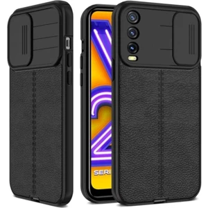 Vivo Y11S Kılıf Sürgülü Slide Kamera Korumalı Deri Görünümlü Leke Tutmaz Lüks Silikon