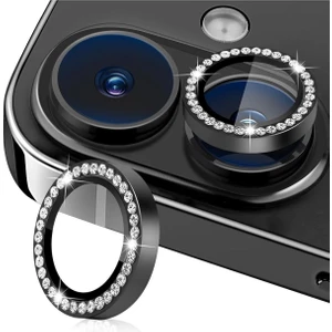 Apple iPhone 16 Kamera Koruma Parlak Renkli Taşlı Lens Koruyucu Temperli Cam Koruma