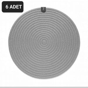 6'lı Jütip Supla Yuvarlak Amerikan Masa Servis Gri Renk 28X28CM