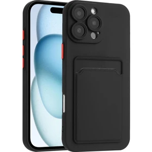 Apple iPhone 16 Pro Max Kılıf Kamera Korumalı Kartlıklı Cüzdanlı Kırmızı Tuşlu Siyah Silikon Kapak