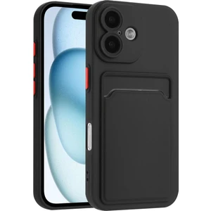 Apple iPhone 16 Plus Kılıf Kamera Korumalı Kartlıklı Cüzdanlı Kırmızı Tuşlu Siyah Silikon Kapak