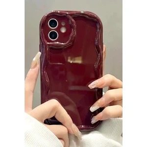 Apple iPhone 12 Uyumlu Kılıf Kamera Korumalı Dalga Kenarlı Darbe Emici Bordo Silikon Kapak