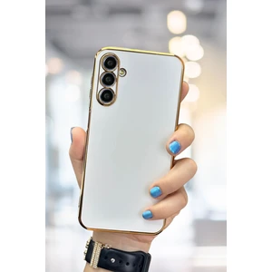 Samsung Galaxy A54 Kılıf Parlak Kenarlı Altın Işlemeli Kamera Korumalı Bark Kapak