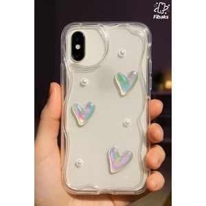 Apple iPhone Xs Max Kılıf 3D Kalpli Inci Tasarımlı Desenli Kamera Korumalı Şeffaf Silikon Kapak