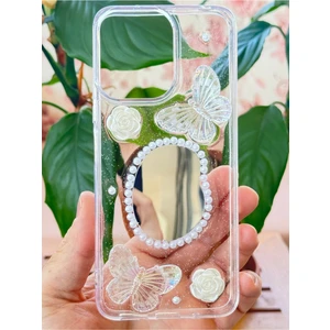 Xiaomi Redmi Note 12 4g Kılıf 3D Kelebek Gül Desenli Aynalı Simli Şeffaf Tasarımlı Silikon Kapak