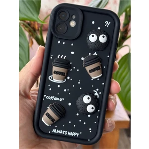 Apple iPhone 12 Uyumlu Kılıf Tasarımlı Desenli Kamera Korumalı Coffee Kurabiye Siyah Yumuşak Silikon Kapak
