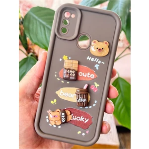 Samsung Galaxy M30S-M21 Kılıf Tasarımlı Desenli Kamera Korumalı Ayıcık Kahve Yumuşak Silikon Kapak