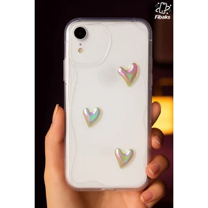 Apple iPhone Xr Kılıf 3D Kalpli Inci Tasarımlı Desenli Kamera Korumalı Şeffaf Silikon Kapak