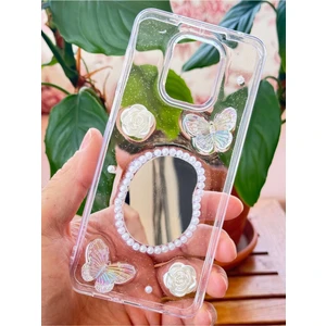 Xiaomi Redmi Note 9 Pro/9s Kılıf 3D Kelebek Gül Desenli Aynalı Simli Şeffaf Tasarımlı Silikon Kapak