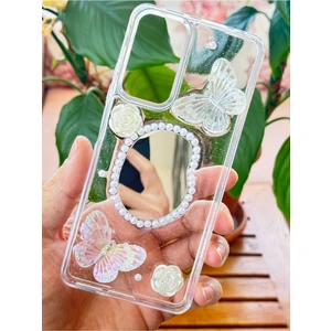 Redmi Note 11 Pro&12 Pro 4g Kılıf 3D Kelebek Gül Desenli Aynalı Simli Şeffaf Tasarımlı Silikon Kapak