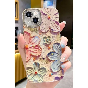 Apple iPhone 11 Kılıf Renk Değiştiren Taşlı Kamera Lens Korumalı Pembe Çiçek Desenli Darbe Emici Kapak
