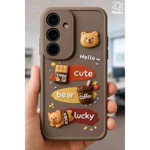 Samsung Galaxy A25 Uyumlu Kılıf Tasarımlı Desenli Kamera Korumalı Ayıcık Kahve Renkli Yumuşak Silikon Kapak