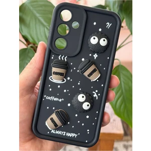 Samsung Galaxy A34 Uyumlu Kılıf Tasarımlı Desenli Kamera Korumalı Coffee Kurabiye Siyah Yumuşak Silikon Kap