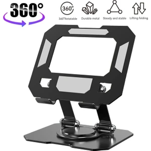 Masa Üstü Metal Tablet ve Telefon Tutucu 360 Derece Dönebilen Siyah Stand