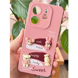 Xiaomi Redmi Note 14 4g Kılıf Kamera Korumalı Tavşan Figürlü Pembe Yumuşak Silikon Kapak