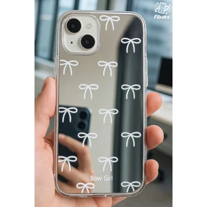 Apple iPhone 13 - 14 Uyumlu Kılıf Aynalı Bow Girl Fiyonk Desenli Darbe Emici Silikon Kapak