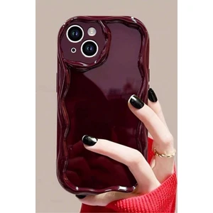 Apple iPhone 13 Uyumlu Kılıf Kamera Korumalı Dalga Kenarlı Darbe Emici Bordo Silikon Kapak