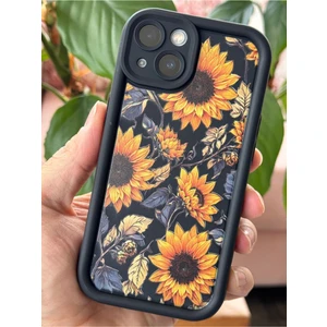 Apple iPhone 13 Kılıf Yumuşak Dokulu Ayçiçeği Desenli Yumuşak Kamera Korumalı Silikon Kapak