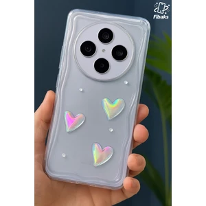 Xiaomi Redmi 14C Kılıf 3D Kalpli Inci Tasarımlı Desenli Kamera Korumalı Şeffaf Silikon Kapak