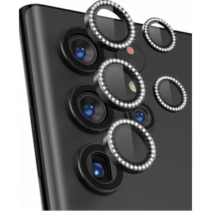 Samsung Galaxy S22 Ultra Uyumlu Taşlı Parlak Kamera Lens Koruyucu Cam ve Çerçeve Kamera Koruma Lensi
