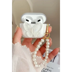 Apple AirPods Pro 2. Nesil Uyumlu 3D Kelebek Şeffaf Simli Parlak Kopçalı Kulaklık Kılıfı