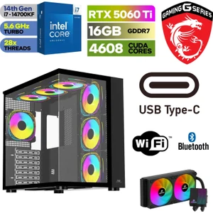 Gaming Pc Ddr5 – Rtx 5060Tİ 16 GB – Intel I7 14700KF – 32 GB - 64GB - Ddr5 Ram – 1tb M.2 SSD – Windows 11 Pro - Sıvı Sogutmalı -