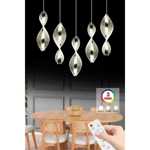 Istanbul Avize Mars 5'li Yemek Masası Gümüş Kumandalı LED 3 Renk Modern Ledli Avize