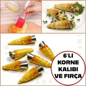 6'lı Kornea Kalıbı ve Silikon Fırça Dekorasyon Seti -Dondurma Huni Tatlı Kalıbı 12 cm