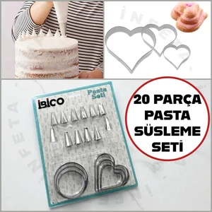 Çelik Pasta Süsleme Ucu ve Kurabiye Kalıbı Seti- Krema Sıkma Torbası Ucu Seti 20 Parça