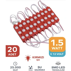 3 Ledli Parmak LED Modül 1.5W 2835 Smd Mercekli 12V-20 Adet Kırmızı