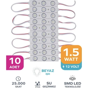 3 Ledli Parmak LED Modül 1.5W 2835 Smd Mercekli 12V-10 Adet Beyaz