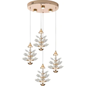 Serap 4'lü 39 Watt 3000K Yuvarlak Gold Kristal Taşlı Ledli Salon Avize