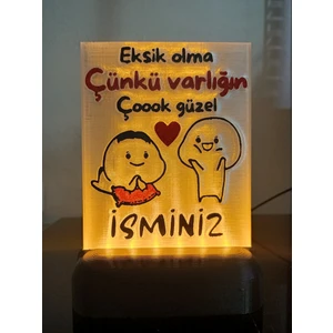 Kişiye Özel Isimli Hediyelik Kablolu LED Lamba - M7 - Varlığın Çoook Güzel - Amber Işıklı
