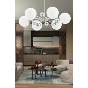 Istanbul Avize Nairobi 6'lı Gümüş Kasa Beyaz Glop Camlı Avize