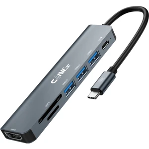CHUB007-P 7in1 Windows & Mac 100w Hızlı Şarj - Type-C to 4K HDMI *1x USB-C 100W PD *1x USB 3.0 5Gbps *2x USB 2.0 480 Mbps *2x TF/SD Card 7in1 Çevirici HUB Çoklayıcı 