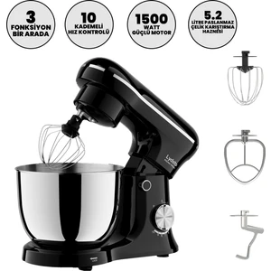 Kitchen Helper PV-4700 1500W-5.2 Litre -10 Kademe Hız Ayarı Stand Mikser Hamur Yoğurma Makinesi Siyah