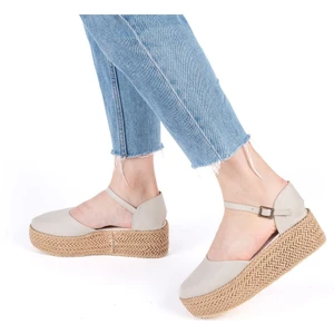 Gerçek Elişi Platformlu Poli Taban Espadril Dolgu Topuk Keten Espadril Handmade