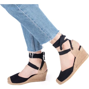 Gerçek Elişi Arkası Açık Geniş Ipli Burnu Hasırlı Dolgu Topuk Keten Kadın Espadril Handmade