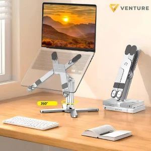 VNT-8001 Ayarlanabilir Katlanabilir 15.6" Alüminyum 360° Döner Başlıklı, Yükseklik ve Eğim Ayarlı, Kaymaz Yüzeyli notebook stant Kılıflı